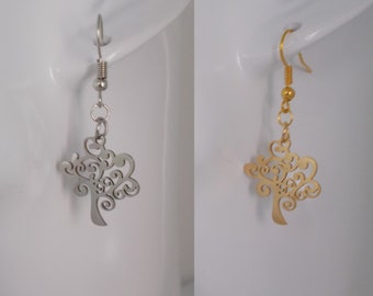 Earrings LIFE TREE modern silvered or gold