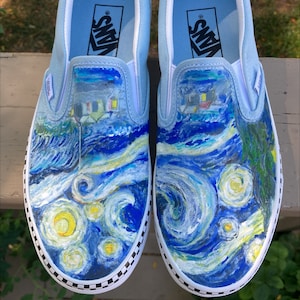 Beautiful Hand-Painted  Starry Night Vans Shoes size 7 men&#39;s