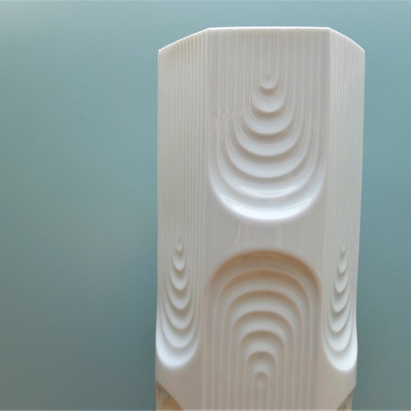 Vintage Vase weiß glasiert KAISER Op-Art 70er 352/30 30cm