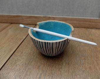 Ceramic handpotted STONEWARE BRUSH CUP PAINTING BRUSH TRAY LINES LINES SIMPLICITY SIMPLE LIFE