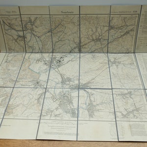 Vintage Landkarte Meßtischblatt 3538 SAARLOUIS  topografische Karte M 1:25.000 TK 25 20er 30er auf Leinen