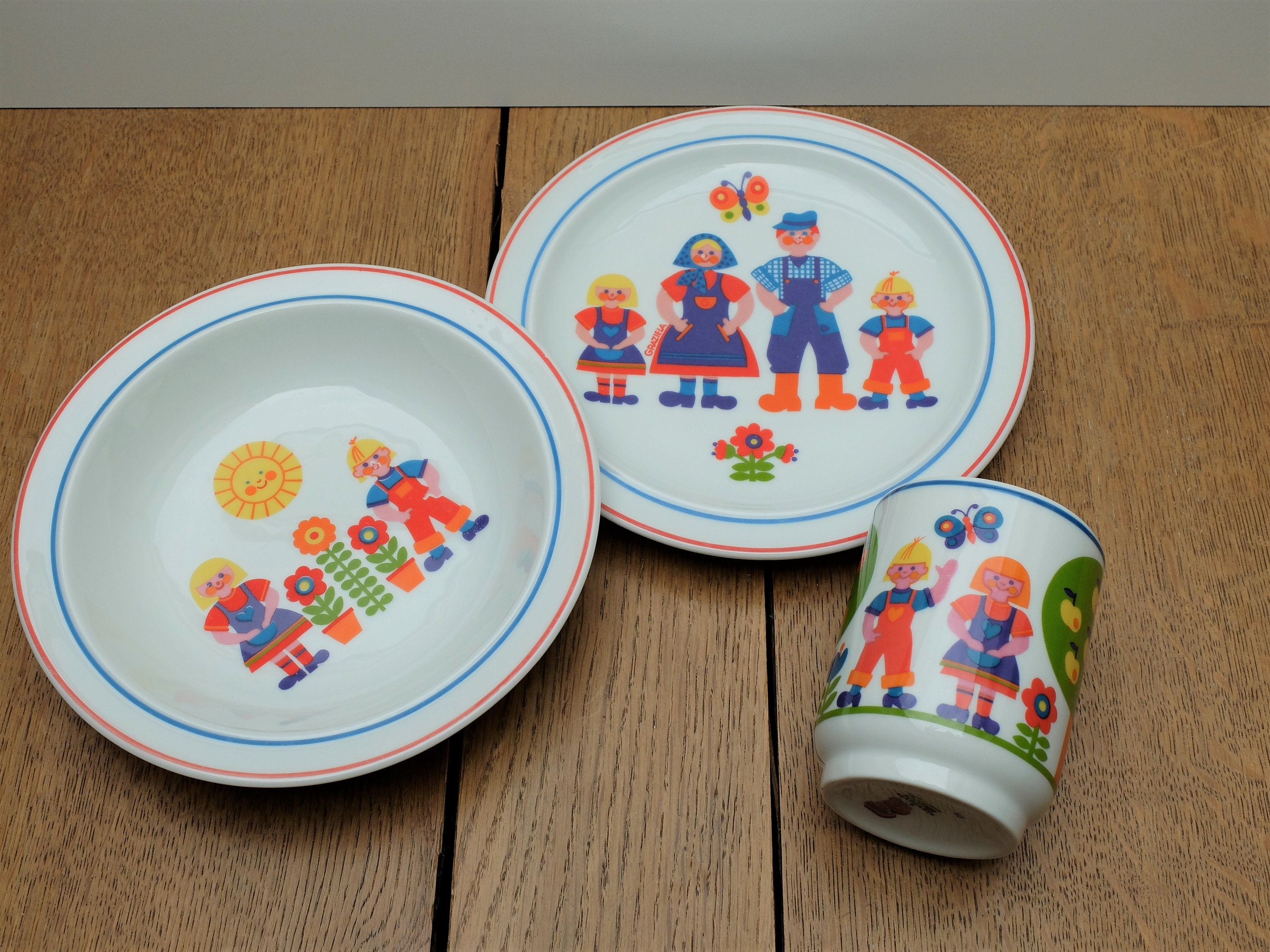 Vintage 3tlg. Teller Becher THOMAS Porzellan Kindergeschirr