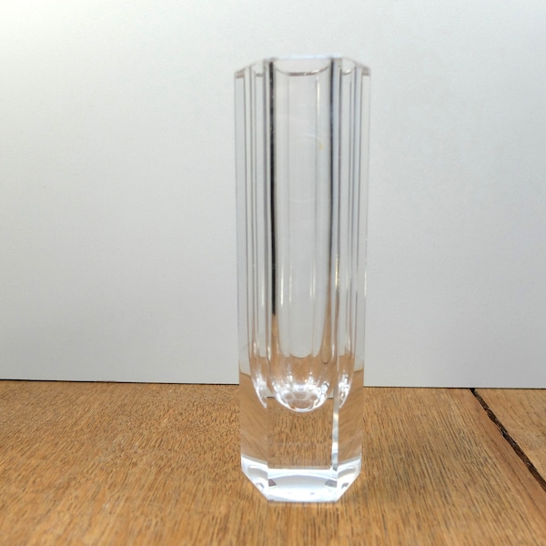 Vintage Kristallglas Murano Sommerso POLYEDER FACETTEN Block Vase geschliffen schlichte geometrische Form 60er