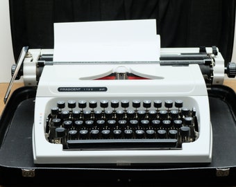 Vintage typewriter in case PRESIDENT 1700 PROFI white-grey 70s