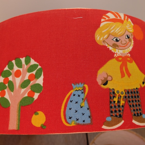 Vintage Pendellampe Lampenschirm SANDMÄNNCHEN WEST Textil rot 70er Kinderzimmer