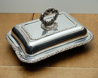 Vintage WANDELSCHALE terrine with lid covered bowl RECHAUD silver-plated plated hotel silver rectangular decorated Art Nouveau Art Deco antique