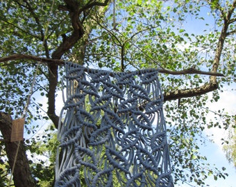 DIY MAKRAMEE Wandbehang an Ast handmade graublau 75cm