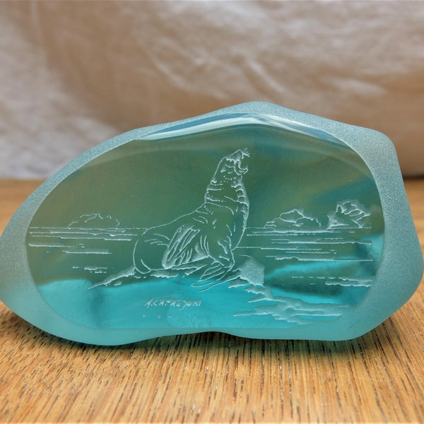 Vintage Briefbeschwerer Glas paperweight EngArt Productions NIAGARA falls CANADA Seelöwe Walross