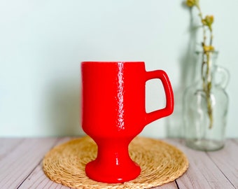 Vintage Anchor Hocking Footed Milk Glass Mug Red