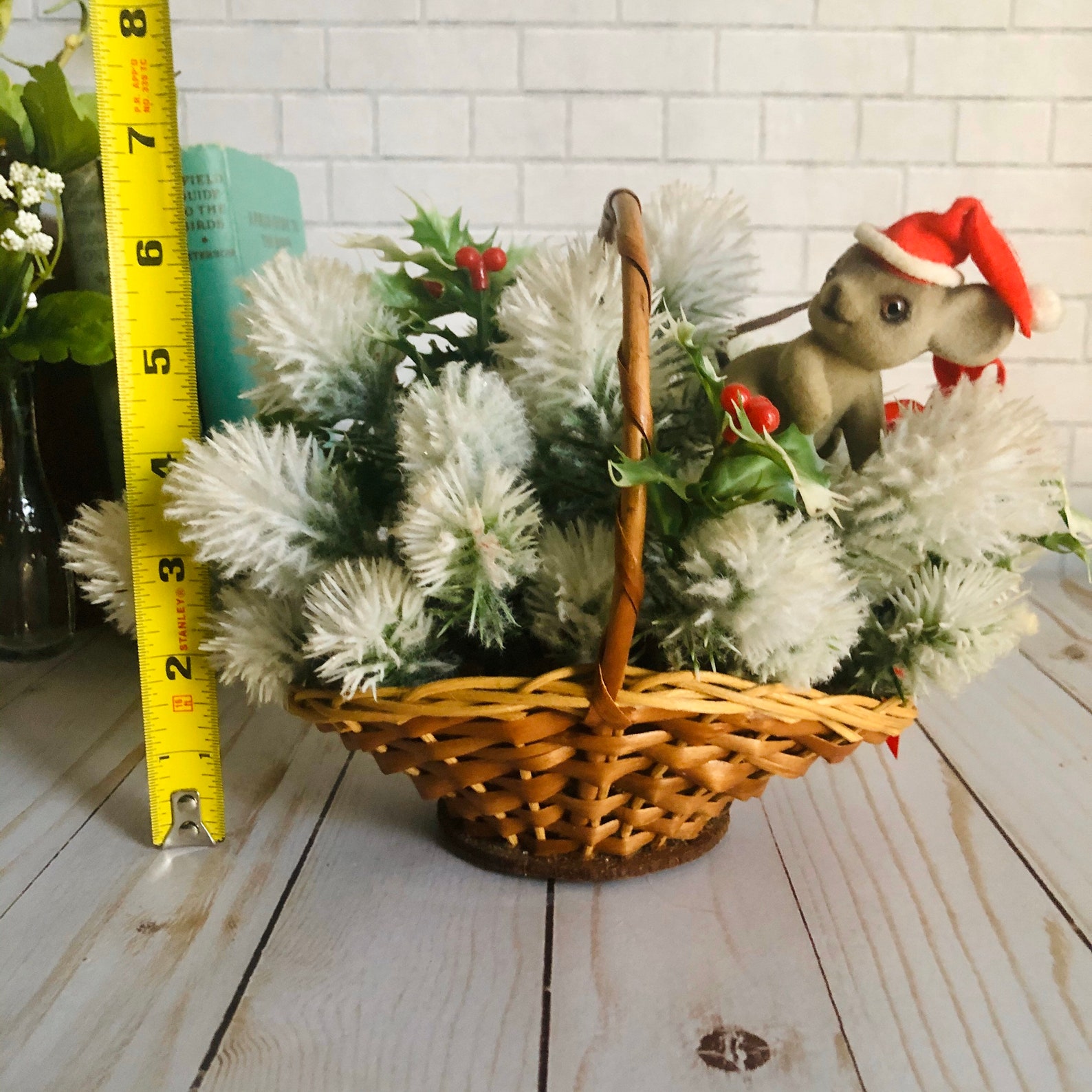 Vintage Christmas Basket Decor With Mouse Kitschy Holiday Etsy