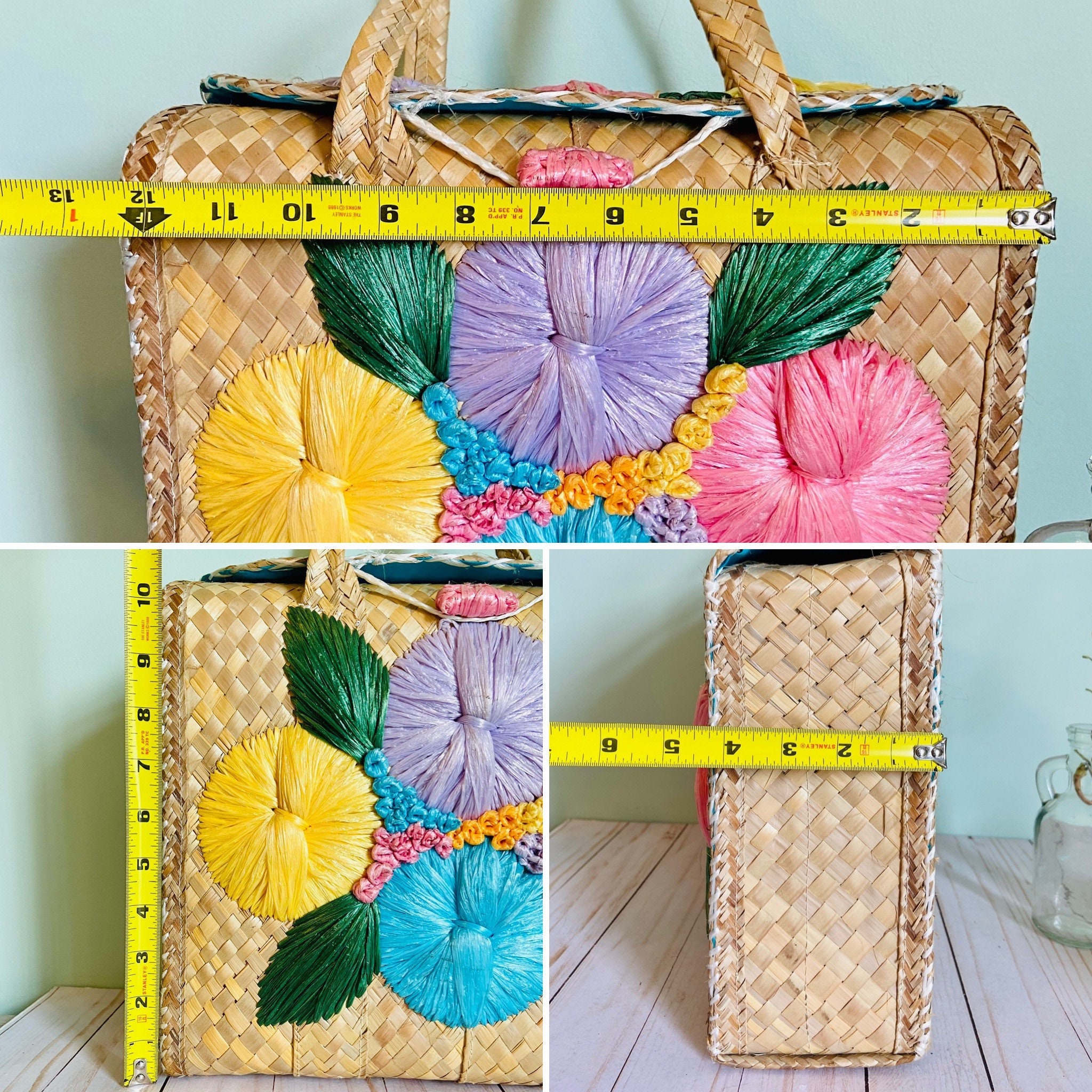 Vintage Straw Woven Rattan Rafia Floral Bag - Etsy