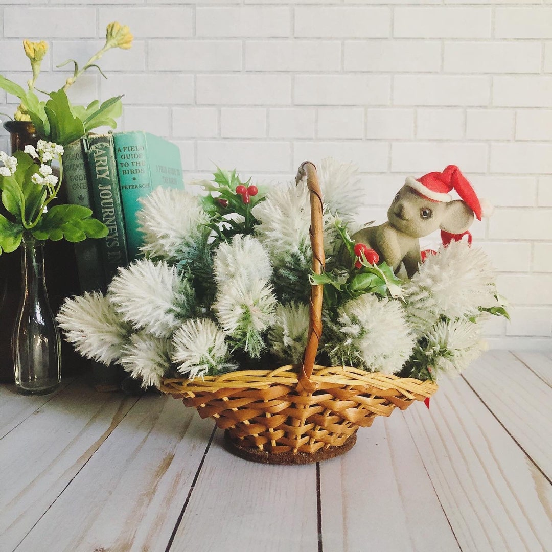 Vintage Christmas Basket Decor With Mouse Kitschy Holiday Etsy
