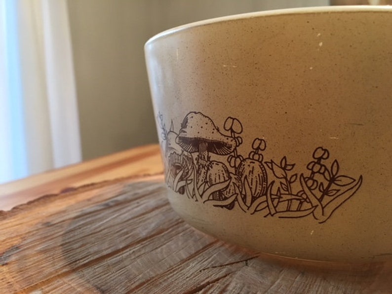 Vintage Pyrex Forest Fancies Mushroom Cinderella Bowl Brown pyrex dish labeled 473 B 1 Liter 6.5 inches wide 1970/'s