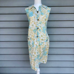 Vintage 1960s Retro Shift Dress Handmade Mid Century Summer Dress with Floral Pattern image 3