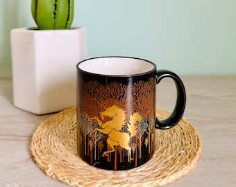 Vintage Mug Gold Unicorn in Tree Forest by Otagiri Japan