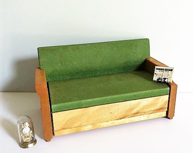 Vintage Strombecker Dollhouse Furniture Sofa Bed Couch Rare Retro Olive