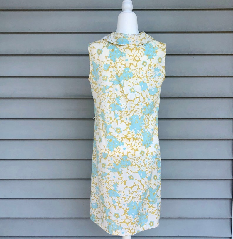 Vintage 1960s Retro Shift Dress Handmade Mid Century Summer Dress with Floral Pattern image 7