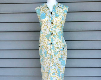 Vintage 1960’s Retro Shift Dress Handmade Mid Century Summer Dress with Floral Pattern