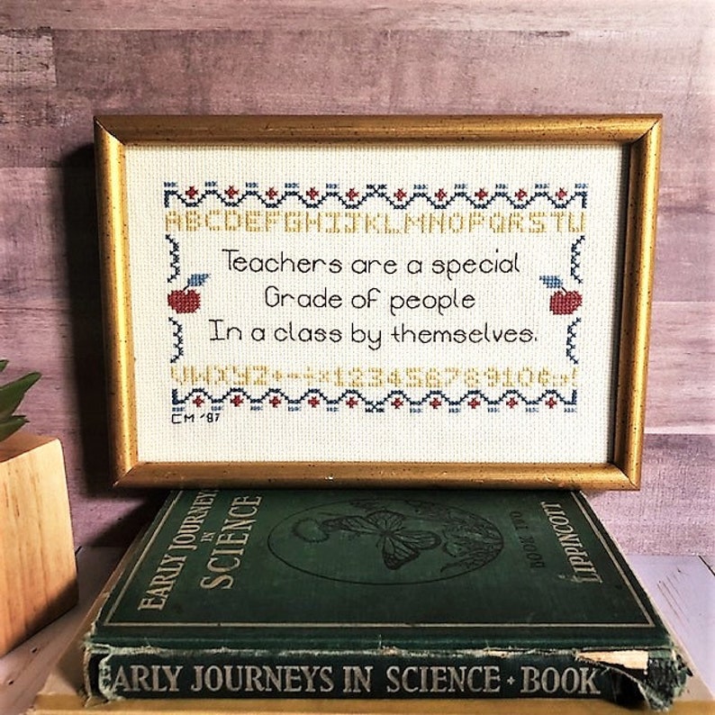Vintage Needlepoint Teacher Gift Cross Stitch for Teachers & Etsy