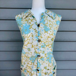 Vintage 1960s Retro Shift Dress Handmade Mid Century Summer Dress with Floral Pattern image 2