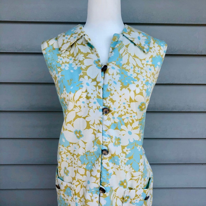 Vintage 1960s Retro Shift Dress Handmade Mid Century Summer Dress with Floral Pattern image 2