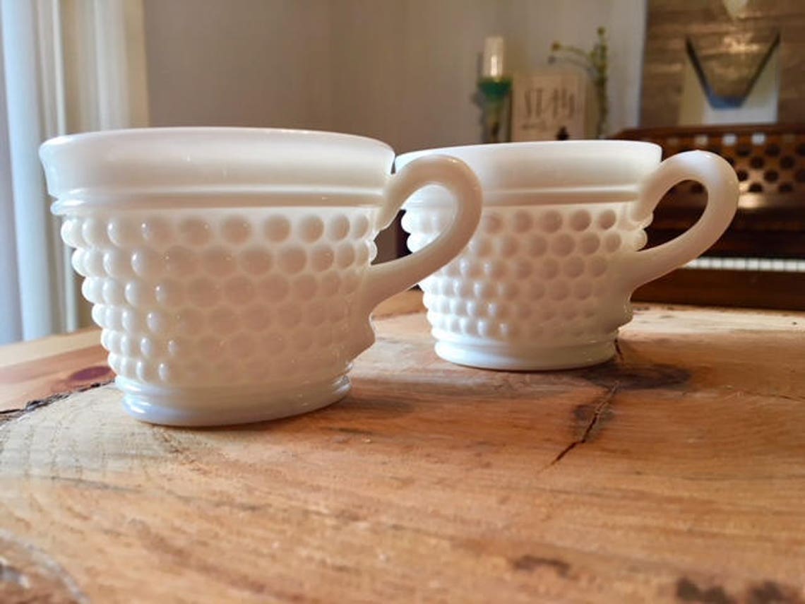 Vintage Hobnail Milk Glass Set of 2 Tea Cups or Punch bowl | Etsy