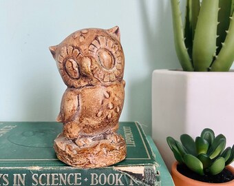 Figurine hibou vintage des années 1970, craie, décoration bohème rétro