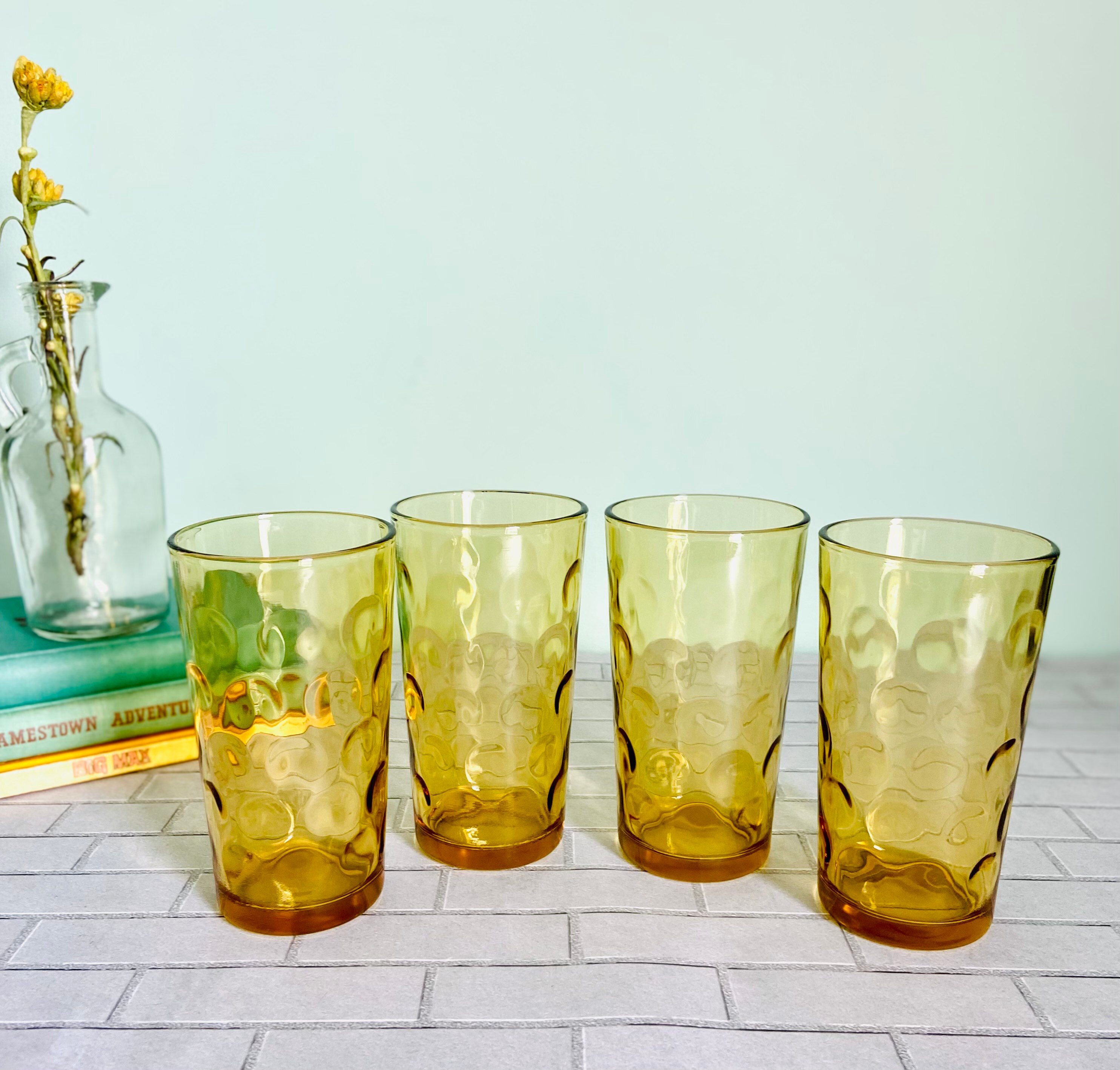 Medallion Highball Glass Set of 6, 16 oz, Durable Glasses, Etched