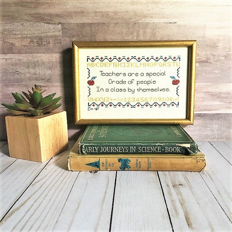 Vintage Needlepoint Teacher Gift Cross Stitch for Teachers & Etsy