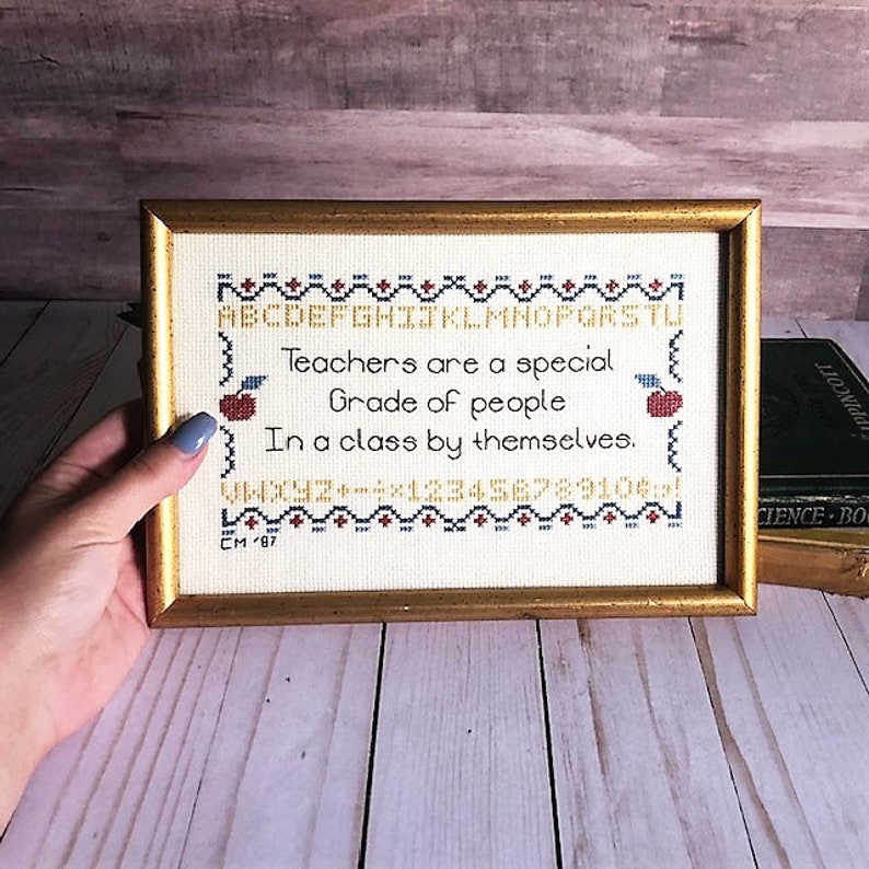 Vintage Needlepoint Teacher Gift Cross Stitch for Teachers & Etsy
