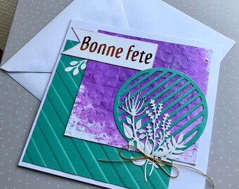 Carte postale pour souhaiter une Bonne Fête  avec des Fleurs blanches