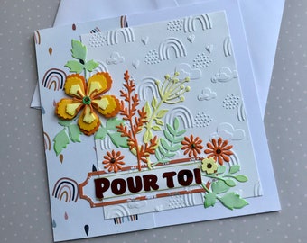 Carte postale Pour toi  ,Fleurs 3D ,Arc en ciel