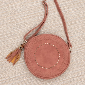 Round boho bag, faux suede purse, hippie festival bag