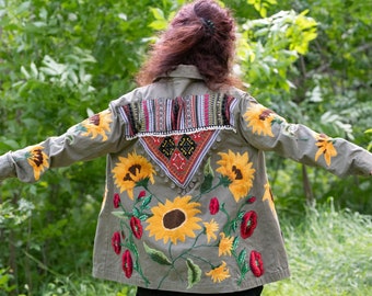 Up-cycled boho jacket "Summer Wine", embroidered boho hippie festival jacket OOAK colorful, multi-color