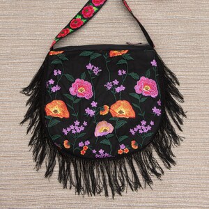 Embroidered boho denim bag Over the Rainbow, ethnic festival bag
