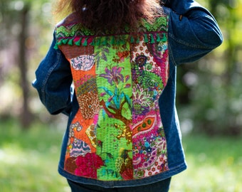 Embroidered denim jacket, boho jacket, hippie jacket OOAK