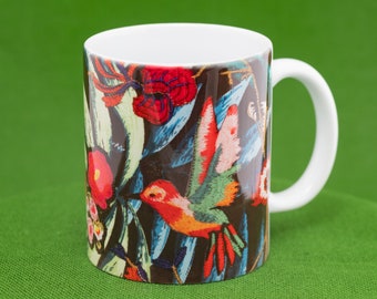 Floral boho mug "Rainforest Dream", vibrant colourful hippie mug