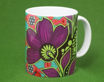 Vibrant boho mug "Magic Garden", colorful floral ethnic hippie mug