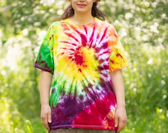 Colorful tie dye t-shirt, rainbow spiral t-shirt, hippie festival shirt