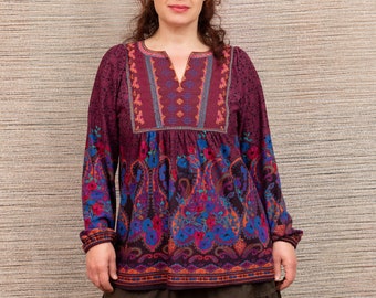 Paisley boho blouse, embroidered ethnic blouse, hippie festival blouse