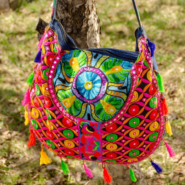 A colorful boho bag, gypsy hippie bag, crossbody hobo bag, ethnic patchwork bag OOAK multi-color