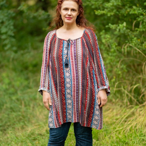 Ethnic boho tunic, plus size ethnic tunic, hippie festival tunic