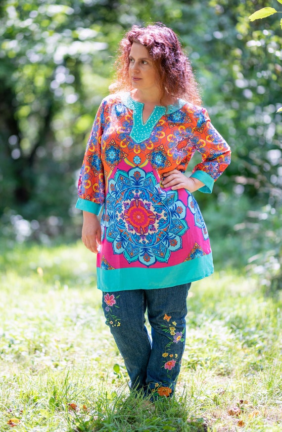 Boho mandala tunic, ethnic tunic, hippie tunic, fe