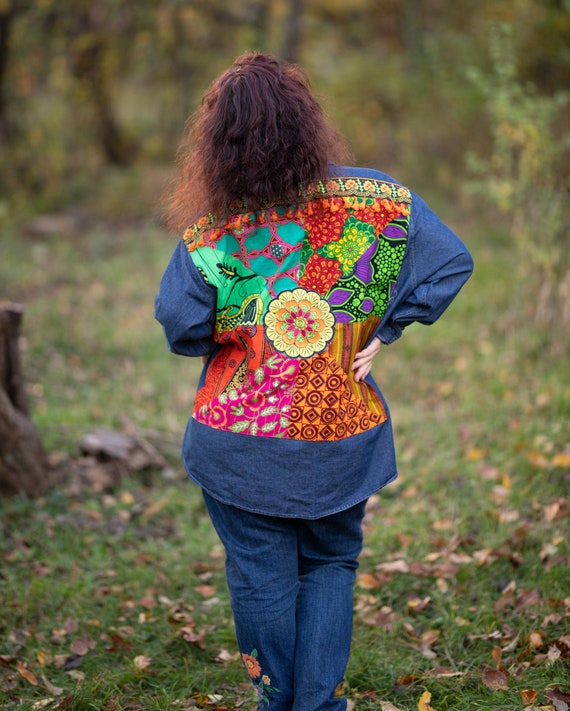 Embroidered Denim Shirt Bohemian 