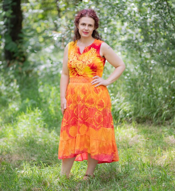 orange and yellow tie dye dress Tie Dye Dress 