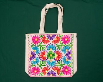 Embroidered tote bag, floral boho tote bag OOAK colorful, multi-color