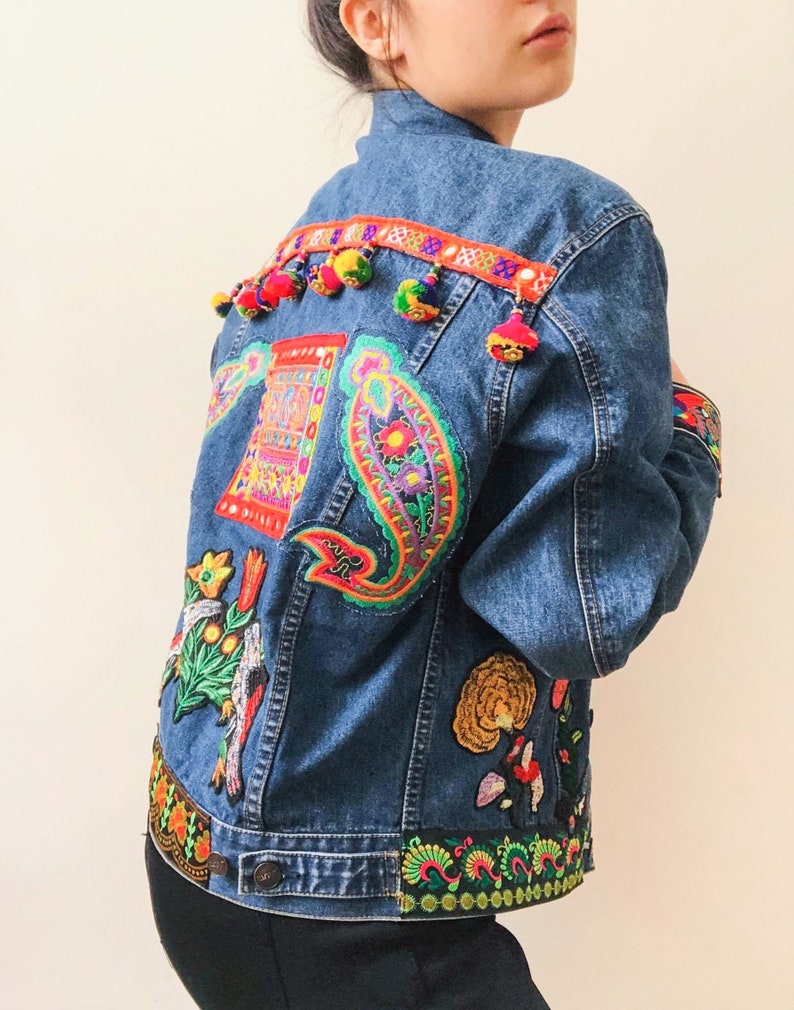 Embroidered Denim Jacket Boho Jacket Hippie Jacket OOAK | Etsy