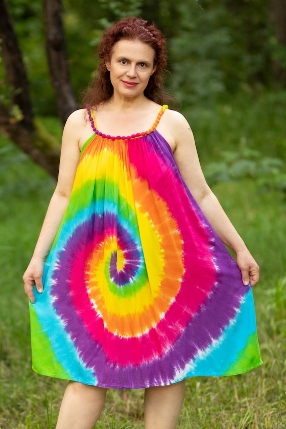 Tie Dye Dress With Beads, Colorful Boho Tunic, Hippie Festival Dress - Etsy  Canada