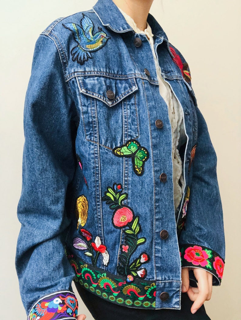 Embroidered Denim Jacket Boho Jacket Hippie Jacket OOAK | Etsy