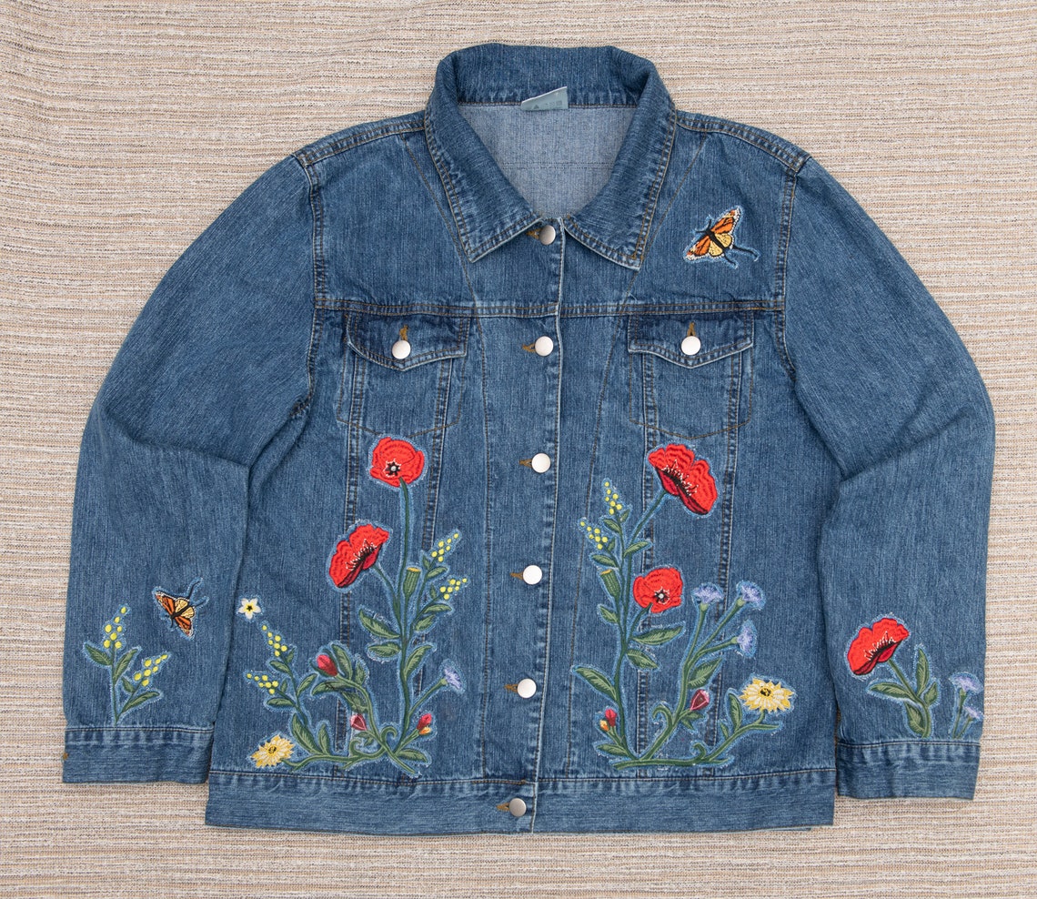 Embroidered Denim Jacket Boho Jacket Hippie Jacket OOAK - Etsy